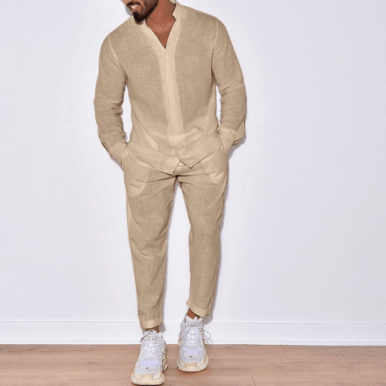 Variant image for Herren Set Beige Baumwolle Frühling Sommer – Leichtes, Atmungsaktives Outfit für Männer-1
