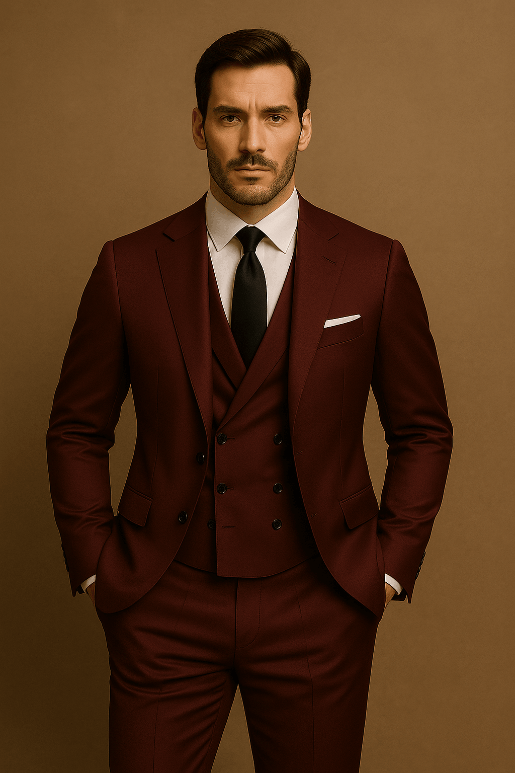 Herrenanzug Set Polyester 3-teilig Sakko Weste Hose für Hochzeit und Business
