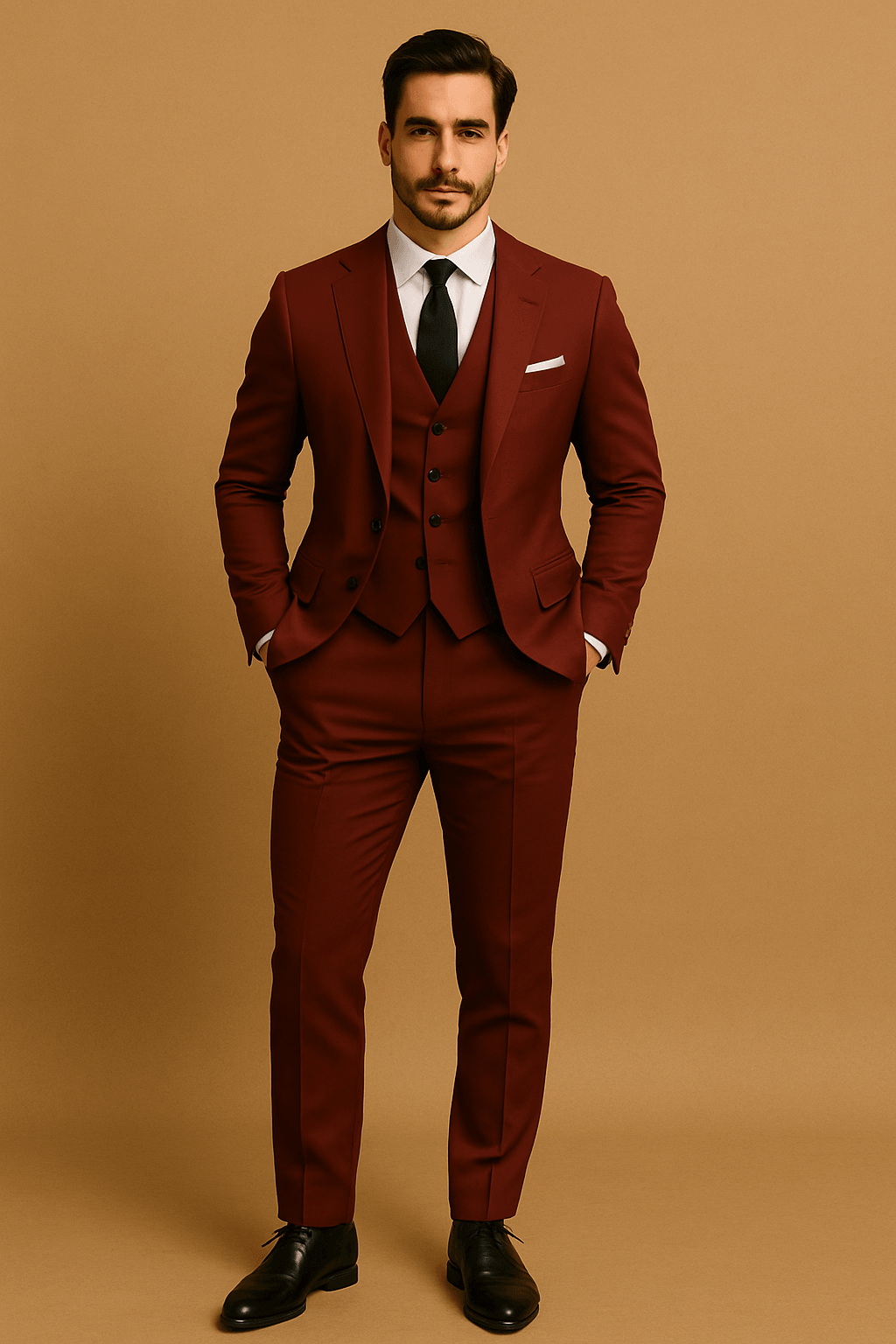 Herrenanzug Set Polyester 3-teilig Sakko Weste Hose für Hochzeit und Business