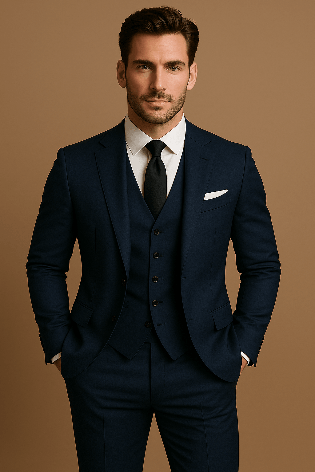 Herrenanzug Set Polyester 3-teilig Sakko Weste Hose für Hochzeit und Business