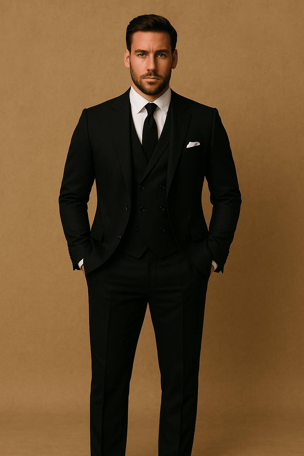 Herrenanzug Set Polyester 3-teilig Sakko Weste Hose für Hochzeit und Business