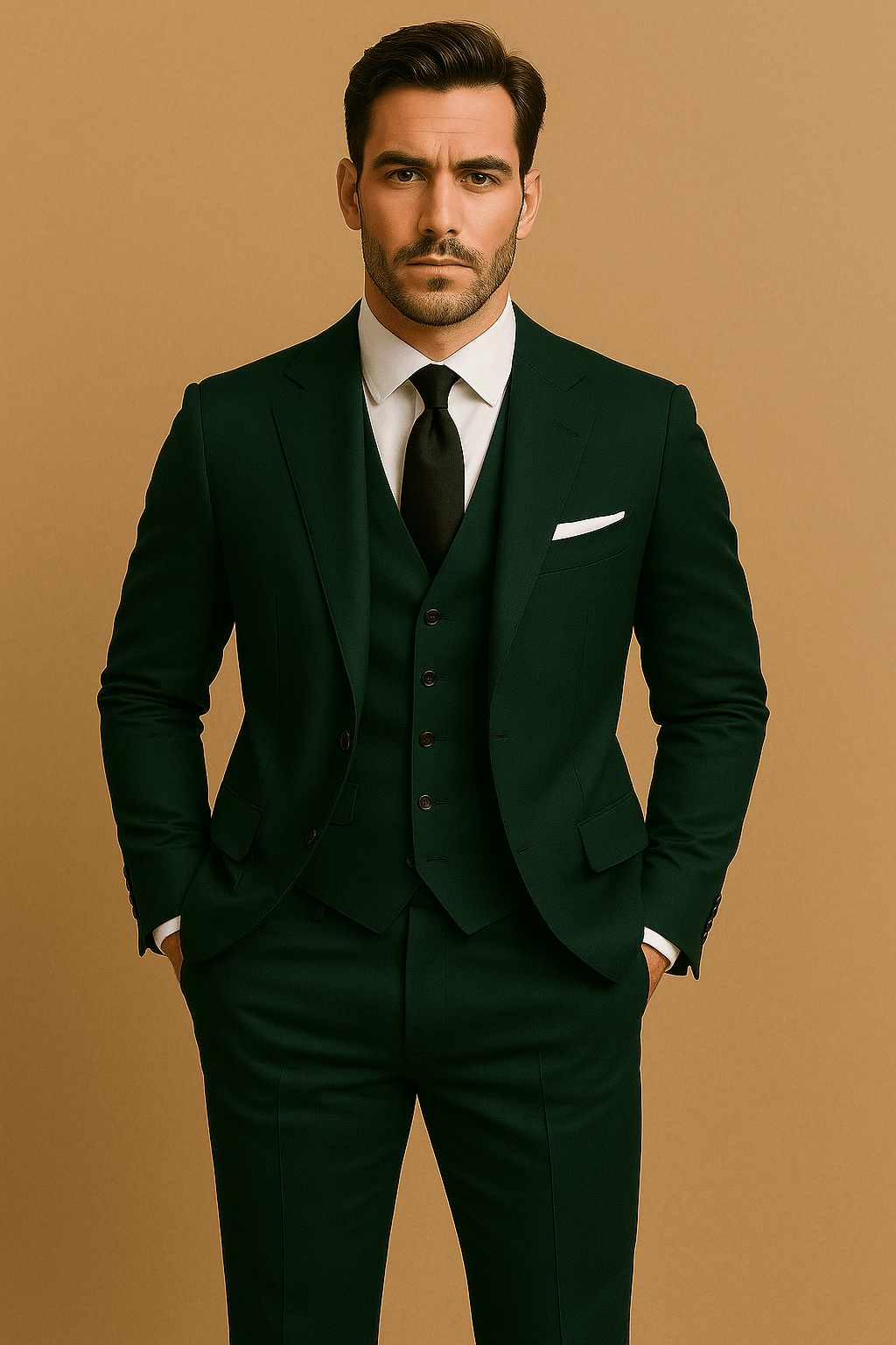 Herrenanzug Set Polyester 3-teilig Sakko Weste Hose für Hochzeit und Business