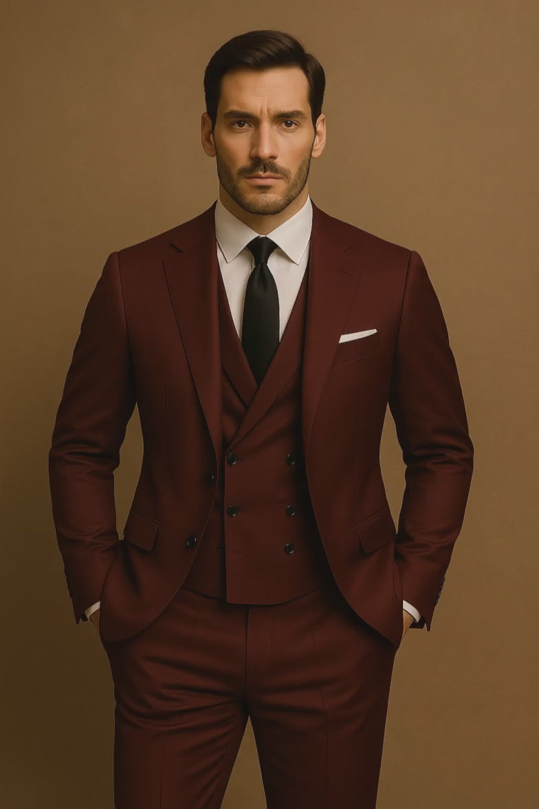 Herrenanzug Set Polyester 3-teilig Sakko Weste Hose für Hochzeit und Business